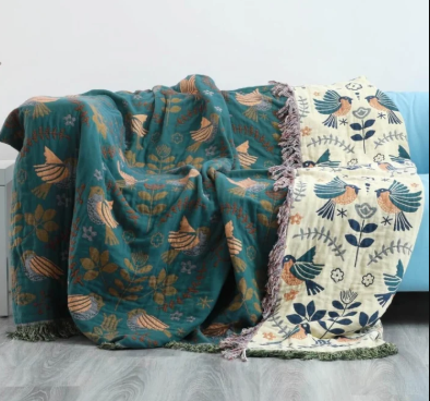 Reversible Scandinavian Bird Throw Blanket - Cozy & Versatile - For every season