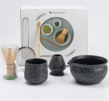 Matcha Bowl Set Green Standard Size Bamboo Ceramic with Whisk for Matcha Tea
