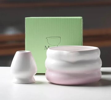 Japanese Matcha Bowl Set Green 550ml Ceramic with Spout for Tea Ceremony
