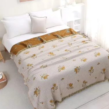 Reversible Cotton Blanket, Vintage Floral Design