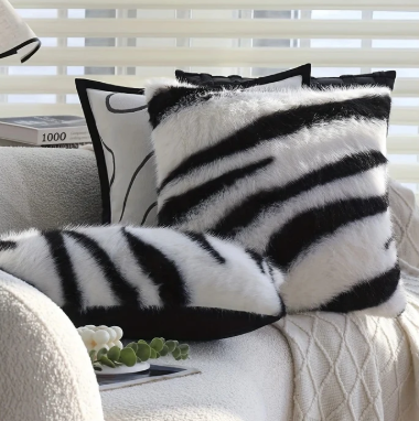 Striped Faux Fur Cushion Cover – Soft Microfiber Blend, 18x18 for Sofa and Couch Cushion Covers
